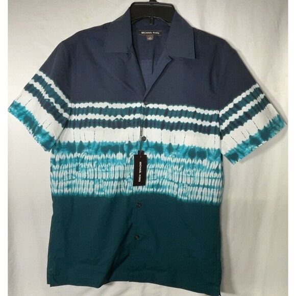 New Men's Michael Kors Nassau Teal Short Sleeve Button‎ Down Shirt - Size Small - Picture 1 of 8